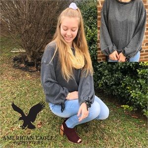 BOXY CROPPED GRAY SWEATER AMERICAN EAGLE XL
